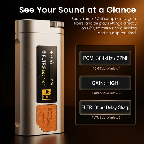 HIFI WALKER D20 USB-C DAC/Amp Dongle — Balanced Headphone Amplifier